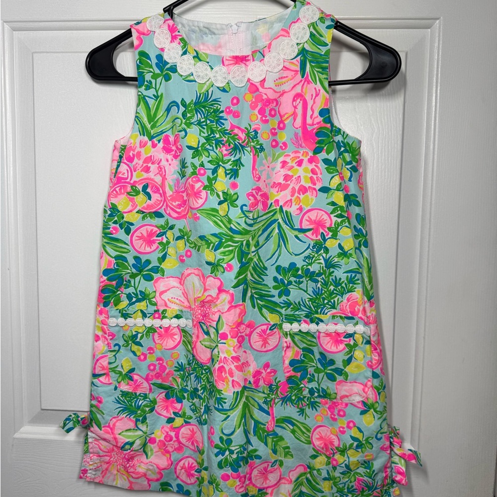 Lilly Pulitzer Girls Floral Sleeveless Dress with Lace Collar